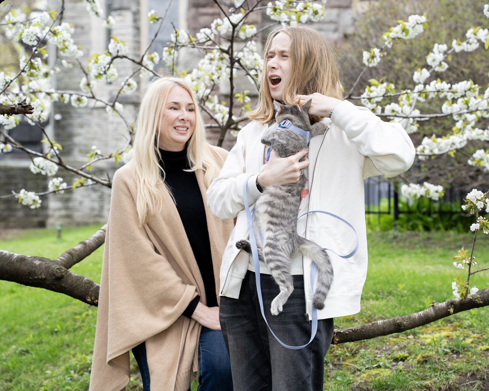 Karina Lemke with her son and their cat